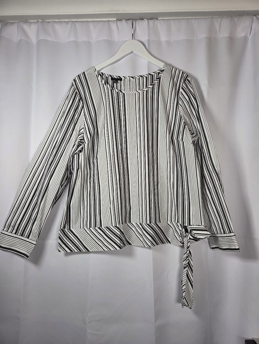 Talbots Gray White Stripe Popover Side Tie Top Women's XL Shirt